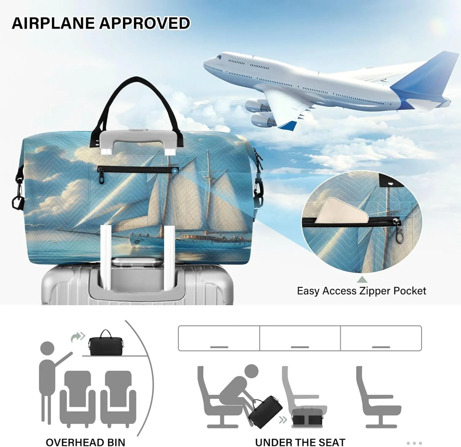 Exnundod Women Weekender Bags Marine Sailboat Travel Duffel Bags Carry On Overnight Bag Sea Gull Summer Large Hospital Tote Luggage