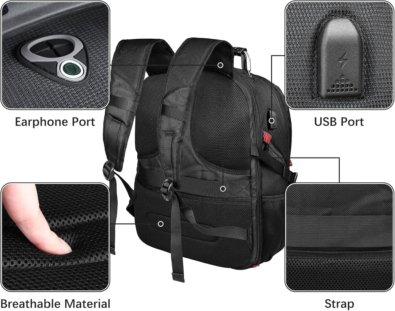 Extra Large Travel Backpack, 50L Laptop Backpacks for Men, Big Capacity Computer College Backpack TSA Airline Approved Business Work Bag With USB Charging Port, Gifts For Him Black