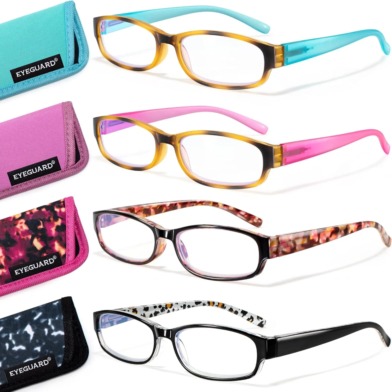 EYEGUARD 4 Pack Blue Light Reading Glasses for Women Computer Readers Fashion Spring Hinge Eyeglasses 1.00