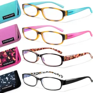 EYEGUARD 4 Pack Blue Light Reading Glasses for Women Computer Readers Fashion Spring Hinge Eyeglasses 1.00