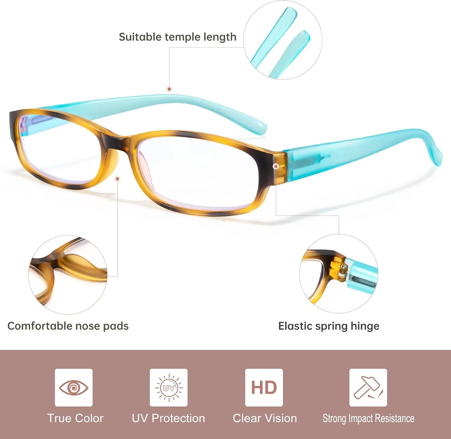 EYEGUARD 4 Pack Blue Light Reading Glasses for Women Computer Readers Fashion Spring Hinge Eyeglasses 1.00