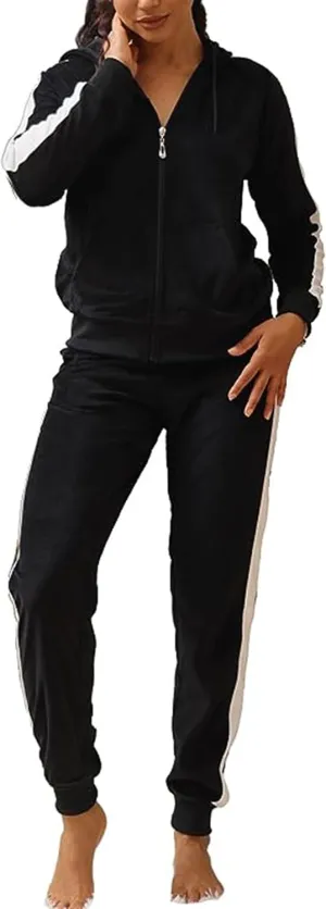 Facitisu Tracksuit for Women Set 2 Piece Joggers Velour Jogging Sweat Outfits Hoodie and Sweatpants Set