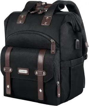 FALANKO Laptop Backpack For Women, Work Doctor Teacher Nurse Wide Open College 17.3 Inch Laptops Backpack Purse with USB Charging Port, Travel Water Resistant RFID Computer Bag for Men Women Black