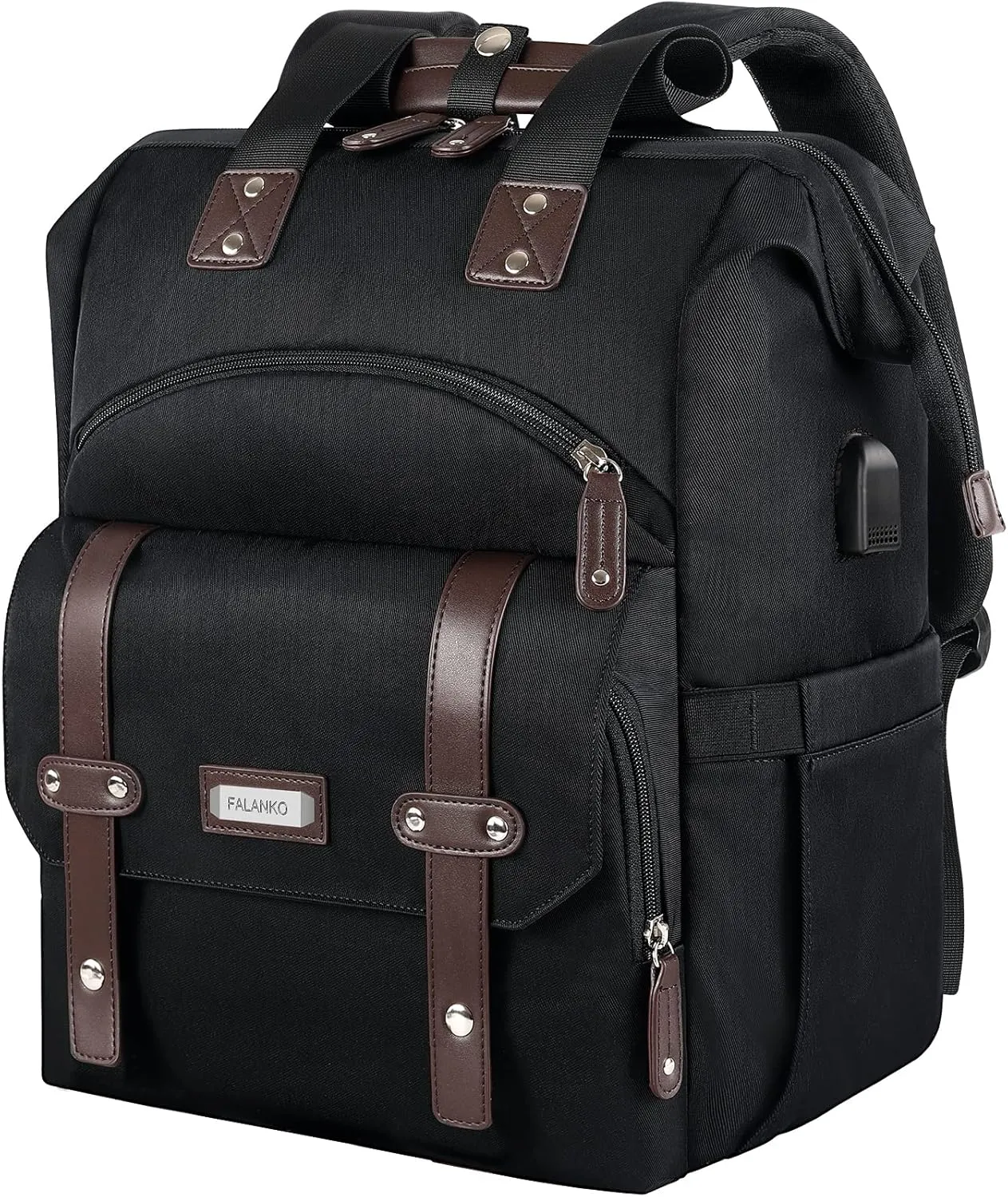 FALANKO Laptop Backpack For Women, Work Doctor Teacher Nurse Wide Open College 17.3 Inch Laptops Backpack Purse with USB Charging Port, Travel Water Resistant RFID Computer Bag for Men Women Black