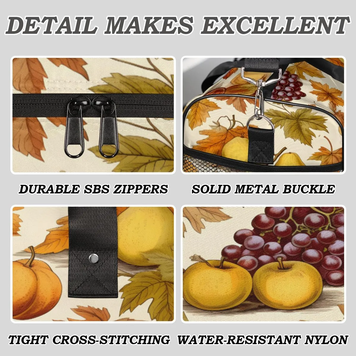 Fall Grapes Pear Travel Duffle Bag for Women Men Foldable Waterproof Weekender Bag Carry on Tote for Overnight Sports Gym Autumn Fruits