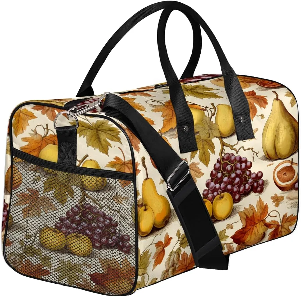 Fall Grapes Pear Travel Duffle Bag for Women Men Foldable Waterproof Weekender Bag Carry on Tote for Overnight Sports Gym Autumn Fruits