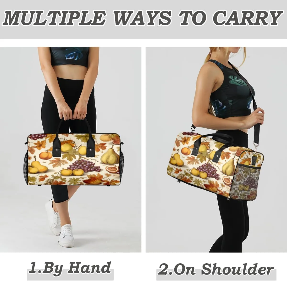 Fall Grapes Pear Travel Duffle Bag for Women Men Foldable Waterproof Weekender Bag Carry on Tote for Overnight Sports Gym Autumn Fruits