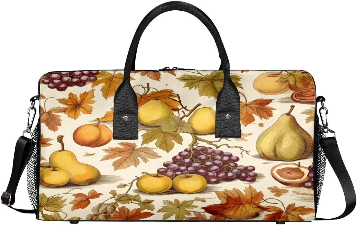 Fall Grapes Pear Travel Duffle Bag for Women Men Foldable Waterproof Weekender Bag Carry on Tote for Overnight Sports Gym Autumn Fruits