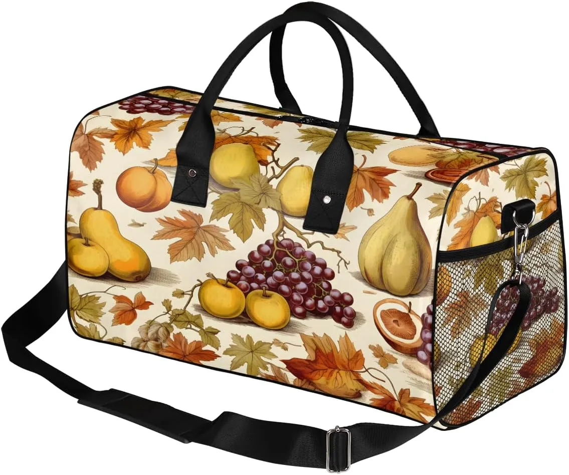 Fall Grapes Pear Travel Duffle Bag for Women Men Foldable Waterproof Weekender Bag Carry on Tote for Overnight Sports Gym Autumn Fruits