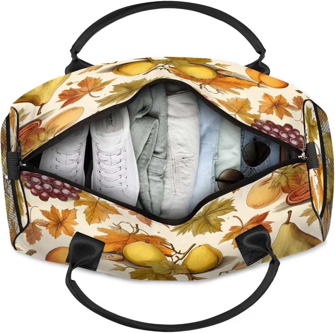 Fall Grapes Pear Travel Duffle Bag for Women Men Foldable Waterproof Weekender Bag Carry on Tote for Overnight Sports Gym Autumn Fruits