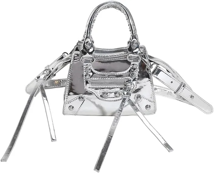 Fashion Crossbody Bag for Women, Shiny Y2K Shoulder Bag Handbags Top Handle Bag Women Ladies Grunge Sling Purse Casual (silver)