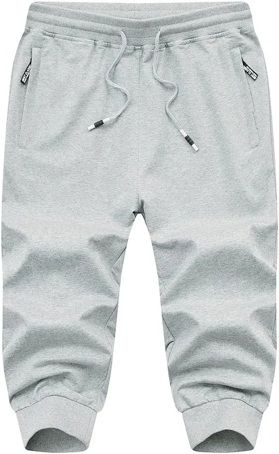 FASKUNOIE Men's Cotton Casual Shorts 3/4 Jogger Capri Pants Breathable Below Knee Short Pants with Three Pockets