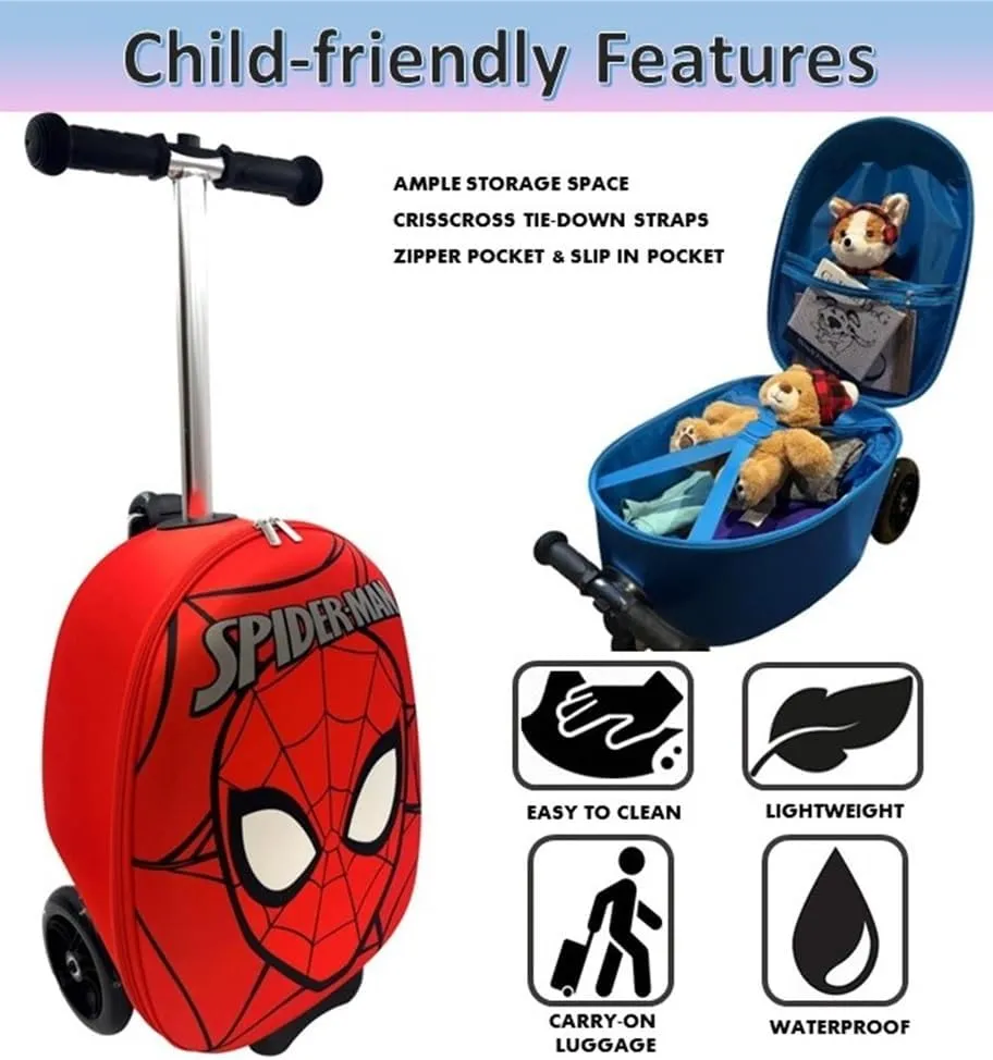 Fast Forward Kid’s Licensed 18" Ride-On Suitcase Scooter - Lightweight Carry-On Luggage Scooter with LED Light Up Wheels
