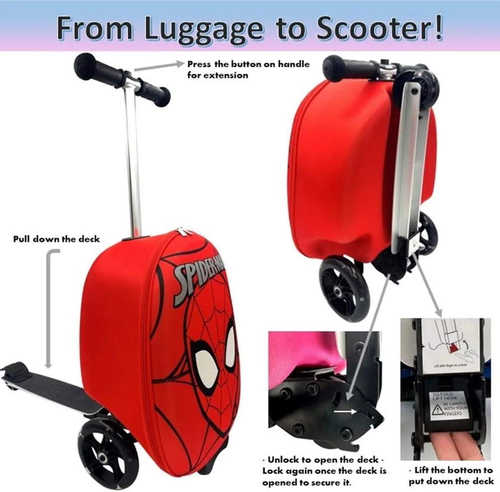 Fast Forward Kid’s Licensed 18" Ride-On Suitcase Scooter - Lightweight Carry-On Luggage Scooter with LED Light Up Wheels