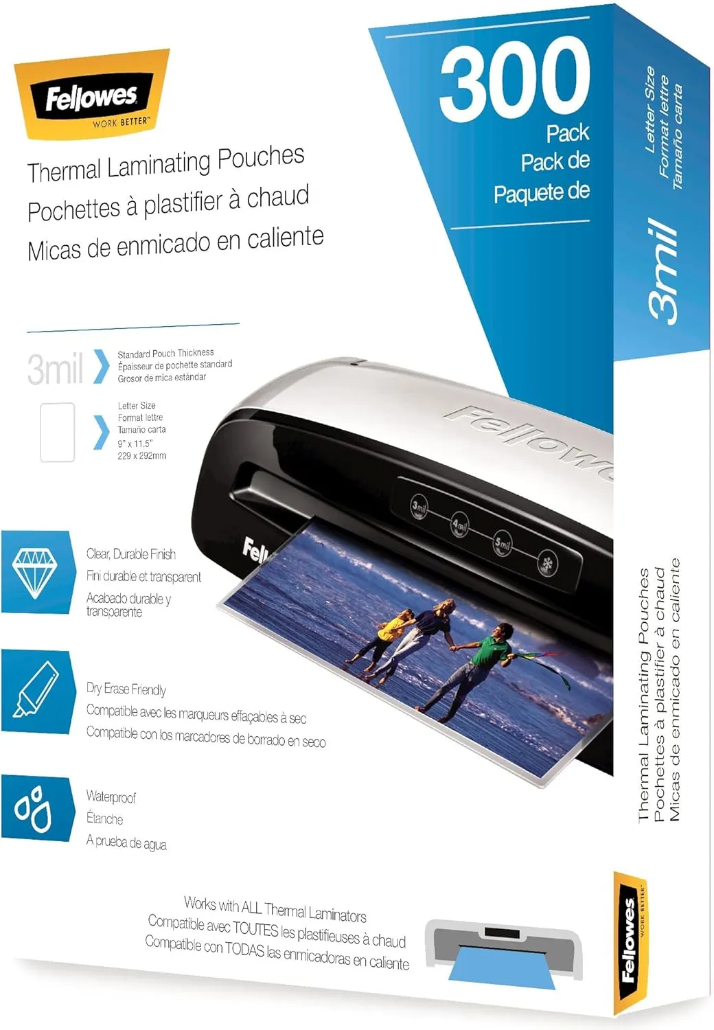 Fellowes Laminator Venus 2 125, Rapid 30-60 Second Warm-up Laminating Machine & Thermal Laminating Pouches, Letter Size Sheets, 3mil, 300 Pack