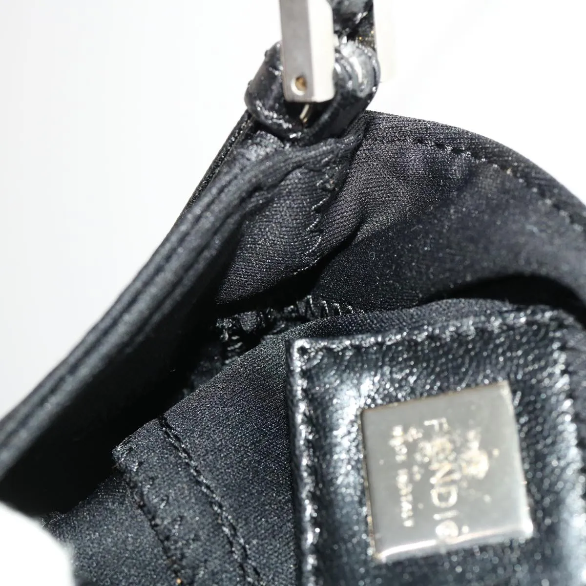 FENDI Mini Mamma Baguette Pouch Nylon Leather Black  47384