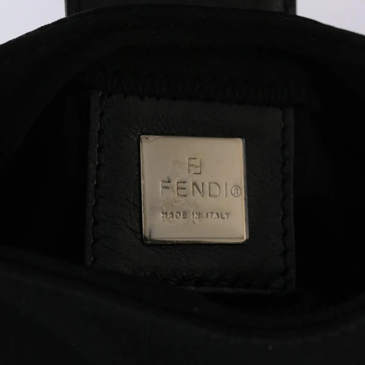 FENDI Mini Mamma Baguette Pouch Nylon Leather Black  47384