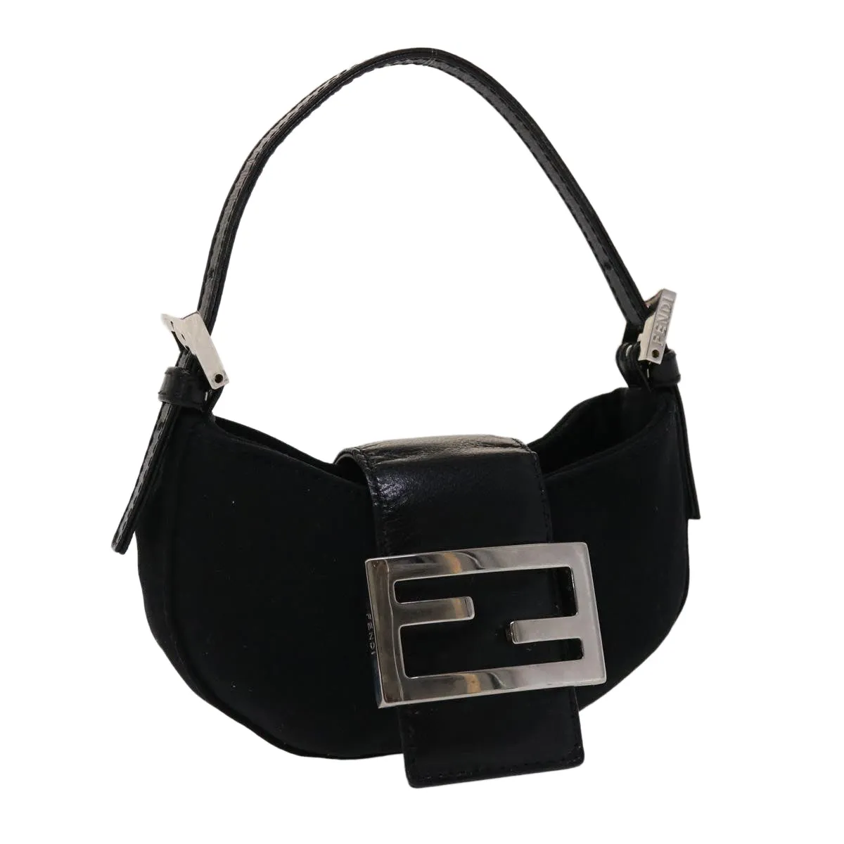 FENDI Mini Mamma Baguette Pouch Nylon Leather Black  47384