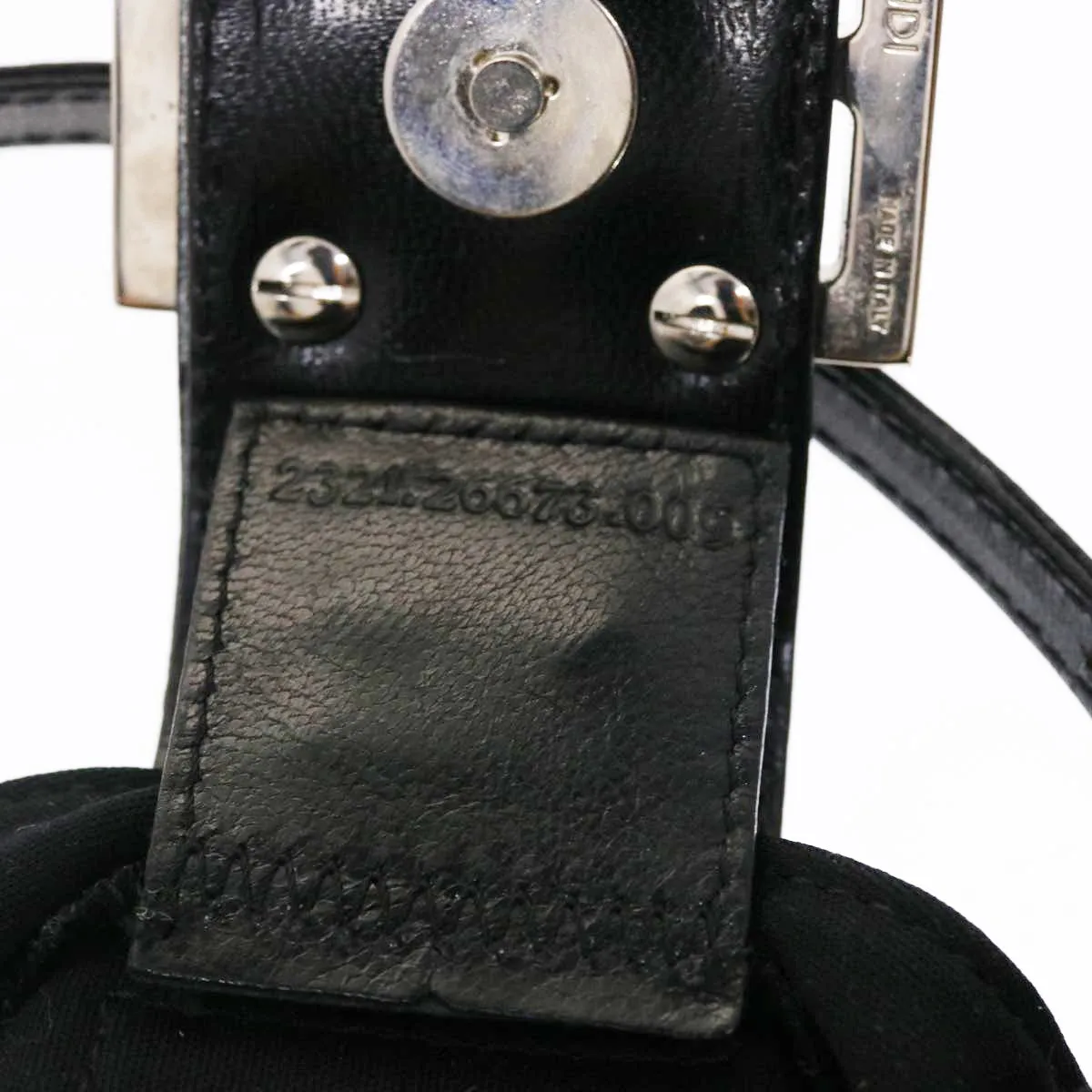FENDI Mini Mamma Baguette Pouch Nylon Leather Black  47384