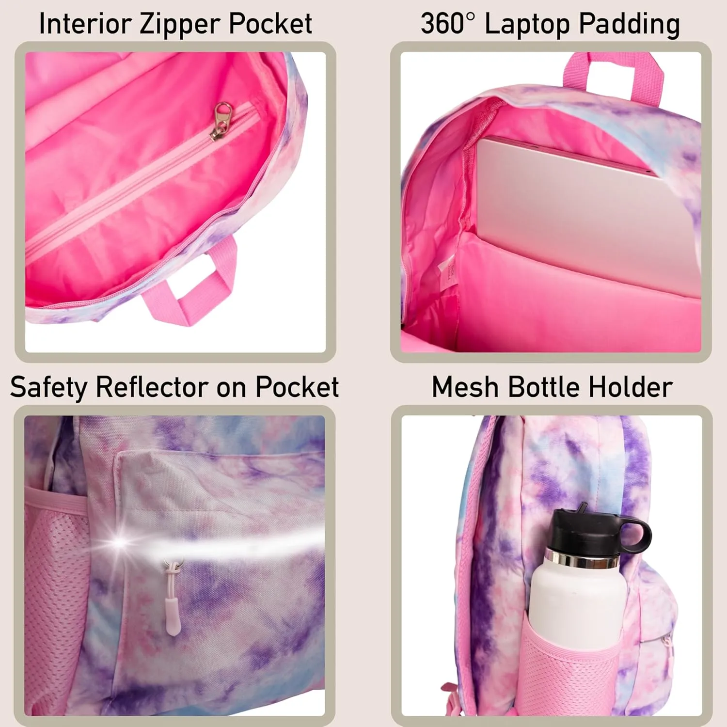Fenrici Girls' Backpack for Kids, Tie Dye Backpack for Girls, Kids' Bookbags with Padded Laptop Compartment, Pink Backpack, Tie Dye, 17 Inch