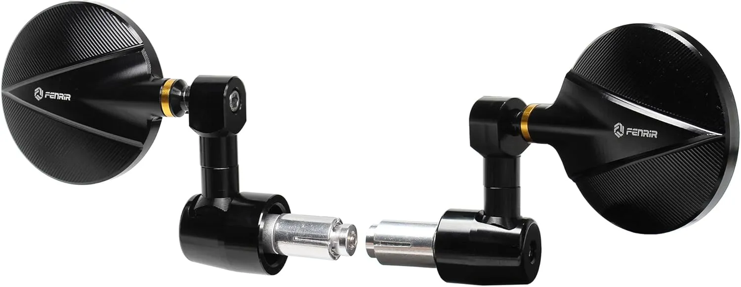FENRIR CNC Aluminum Alloy Cafe Racer Round Black Motorcycle Bar End Mirrors side 22mm 7/8" inch Handlebar Mirror Universal Rear View For M8/M6 Super Sport Naked Street Bike Cruiser Scooter Minimoto