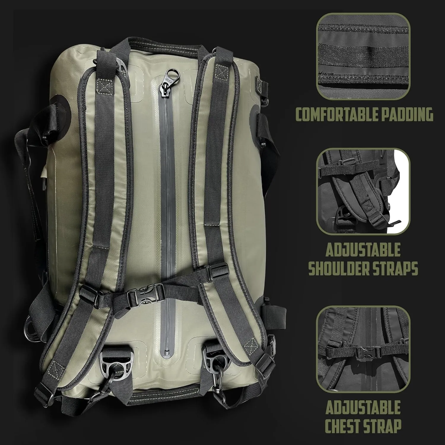 FIELDCRAFT SEA WOLF Waterproof Duffel Bag Inflatable Duffle Bag Backpack with Shoulder Straps for Outdoor Water Sports, Diving, Boating, Fishing, Kayaking, Camping, Hiking (Green, 60L)