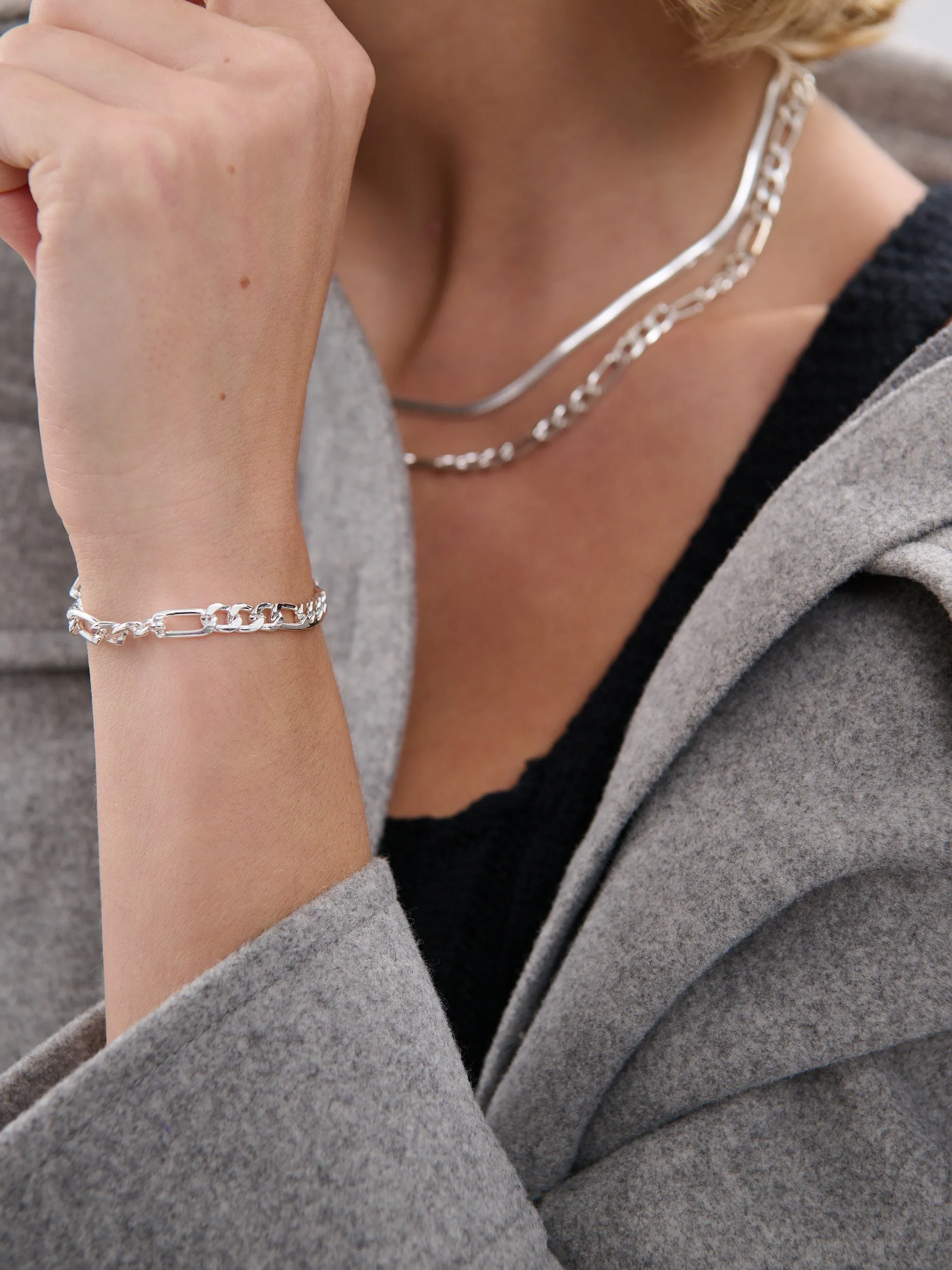 Figaro Chain Silver Plated Bracelet