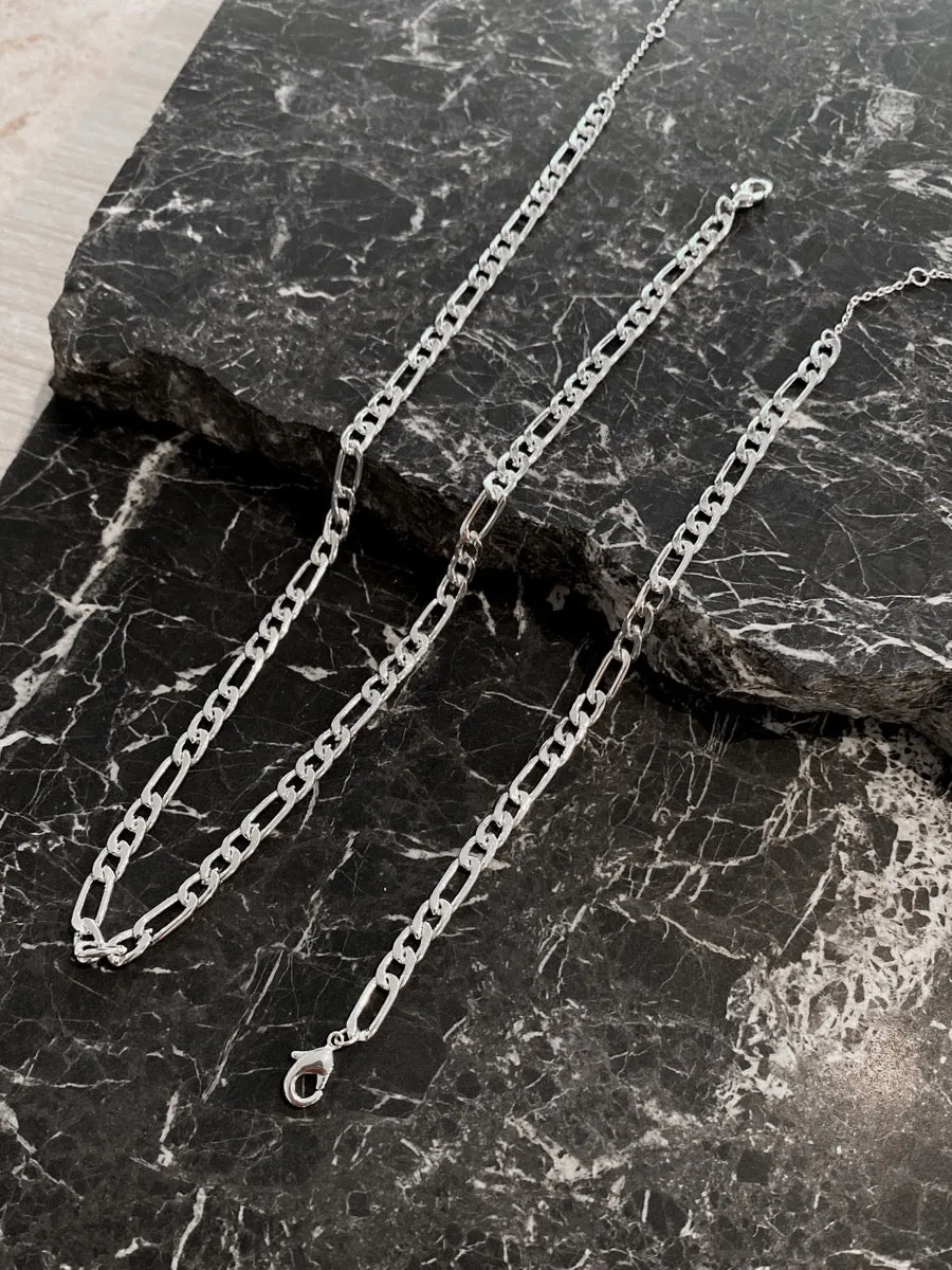 Figaro Chain Silver Plated Bracelet
