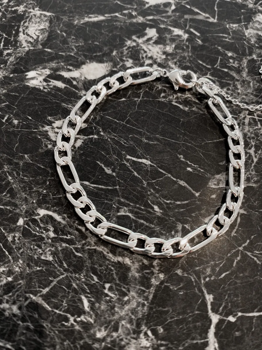 Figaro Chain Silver Plated Bracelet