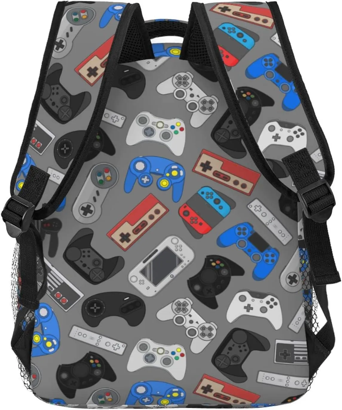 Fiokroo Video Game Controller Grey Background Backpack School Bag For Students Teens Men Women Laptop Backpacks Travel Daypack Bag With Multiple Pockets