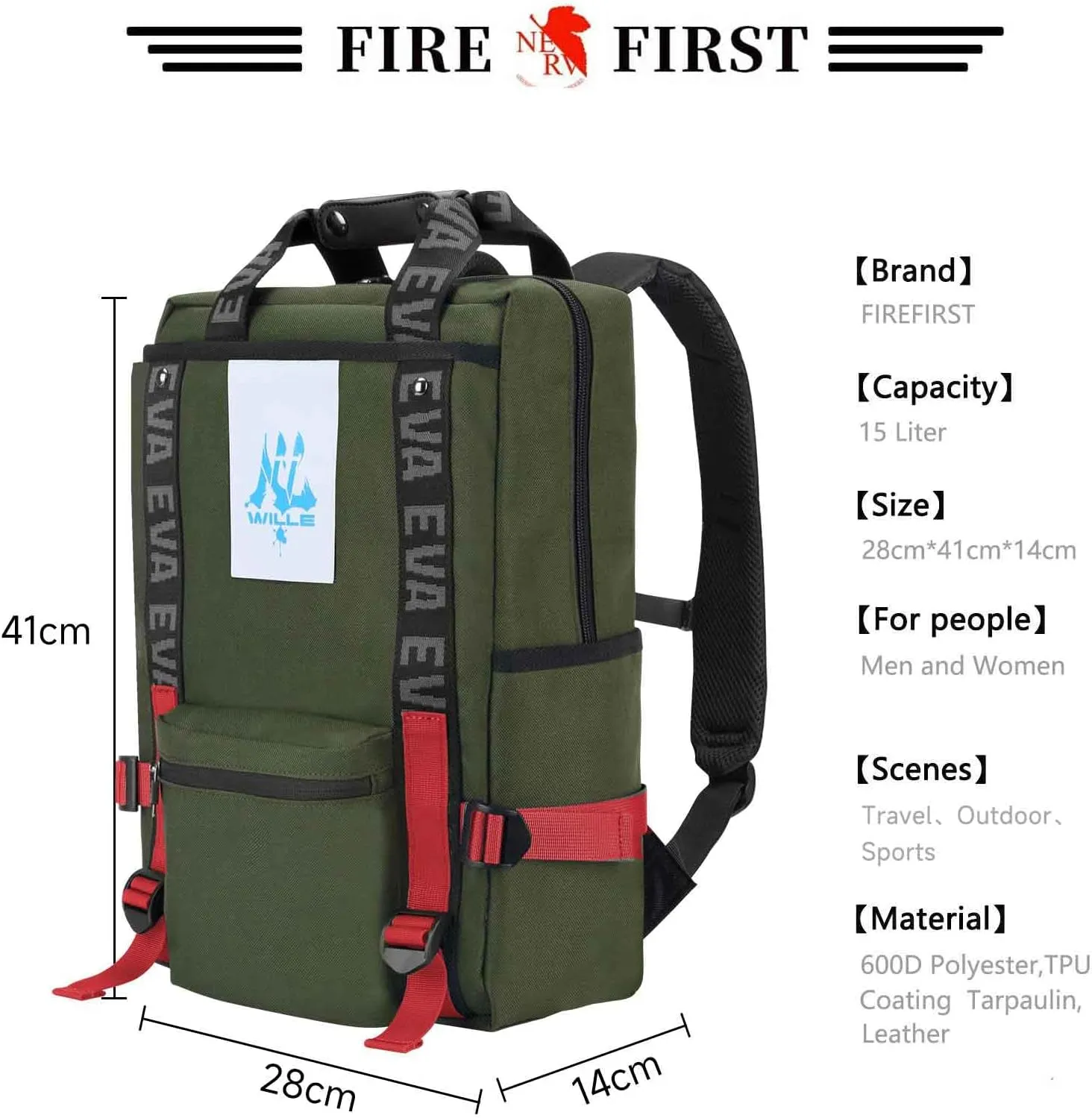 FIREFIRST Neon Genesis Evangelion Backpack 15.6” Laptop Backpacks Travel Leisure Backpack