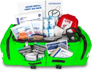 First Aid Kit - Fully Stocked Portable Reflective Bag -First Responder Emergency Response Kit-for Natural Disaster Preparedness-Customizable Storage-Includes 415 Pcs First Aid Supplies - Lime Green