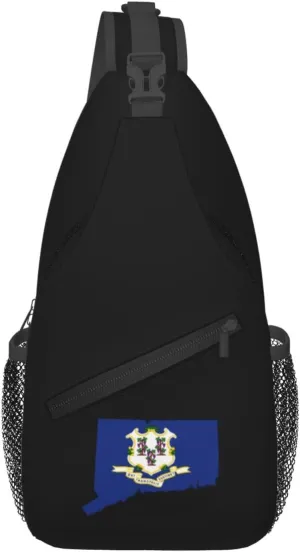 Flag Map of Connecticut Crossbody Bags For Women Men Chest Backpack Gym Shoulder Bag Travel Outdoor Sports Casual Crossbody Bags