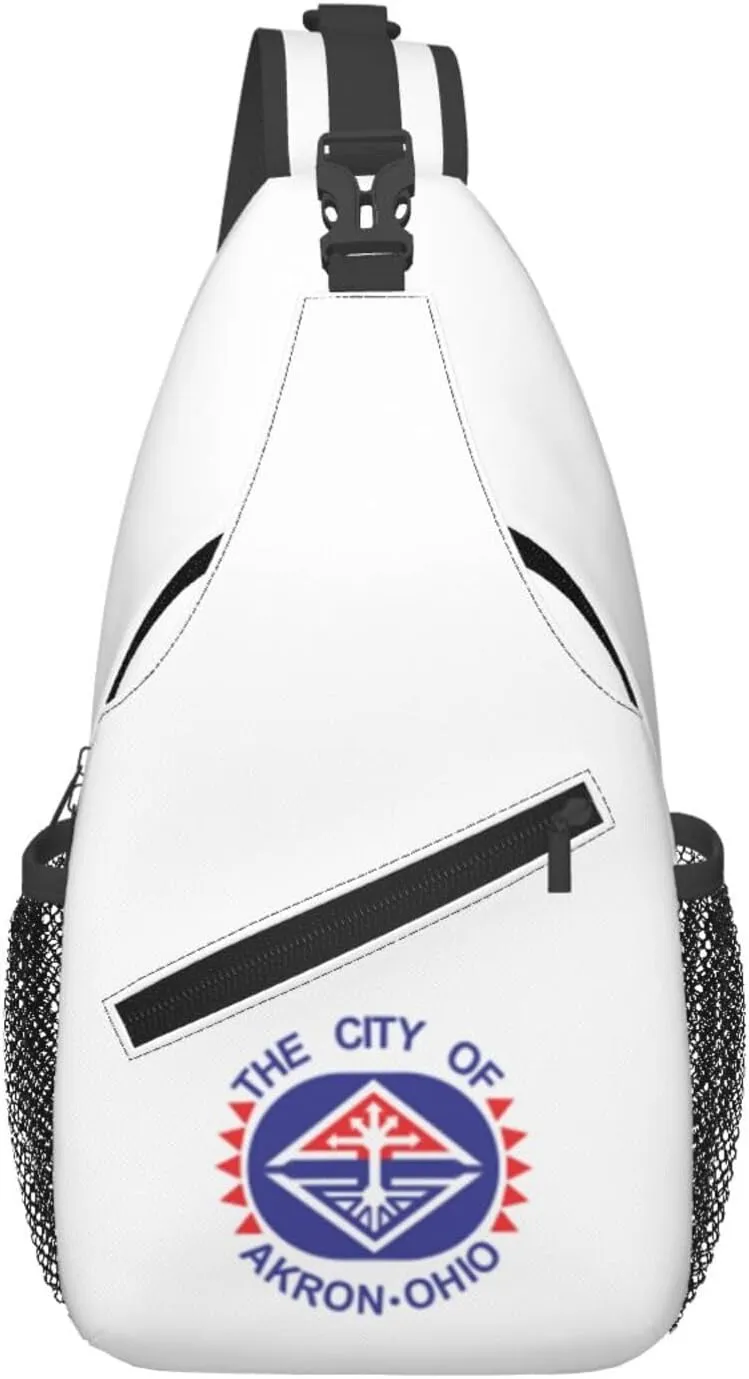 Flag Of Akron, Ohio (1965-1996) Crossbody Bags For Women Men Chest Backpack Gym Shoulder Bag Travel Outdoor Sports Casual Crossbody Bags