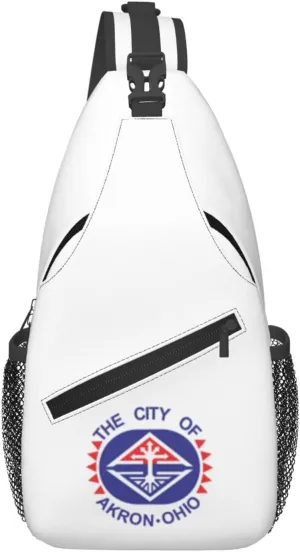 Flag Of Akron, Ohio (1965-1996) Crossbody Bags For Women Men Chest Backpack Gym Shoulder Bag Travel Outdoor Sports Casual Crossbody Bags