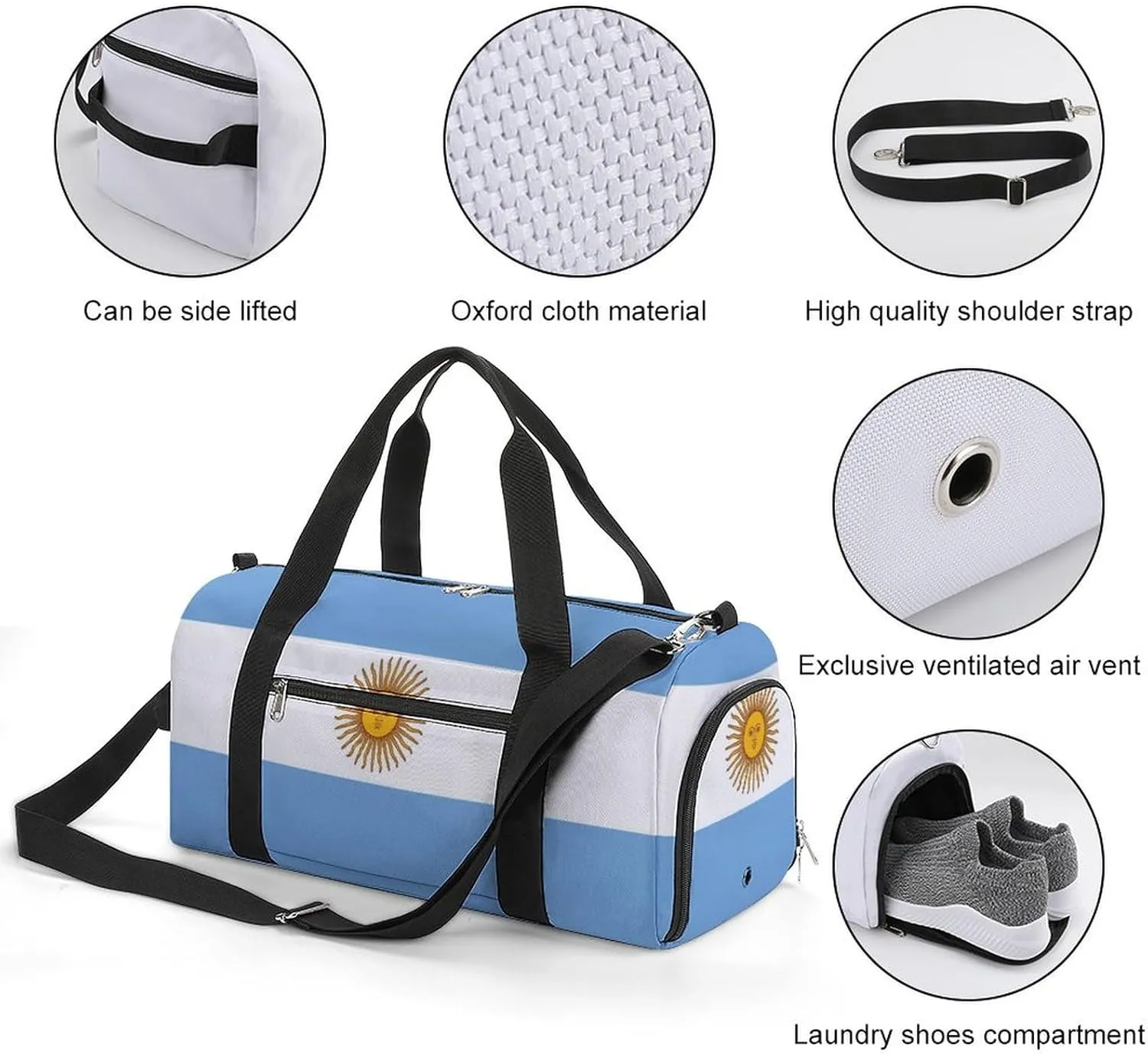 Flag of Argentina Gym Bag-Workout Organizer with Water Resistant Compartments for Gym Lovers, style-18-7