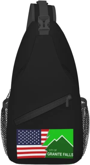 Flag Of Granite Falls, Washington And America Crossbody Bags For Women Men Chest Backpack Gym Shoulder Bag Travel Outdoor Sports Casual Crossbody Bags