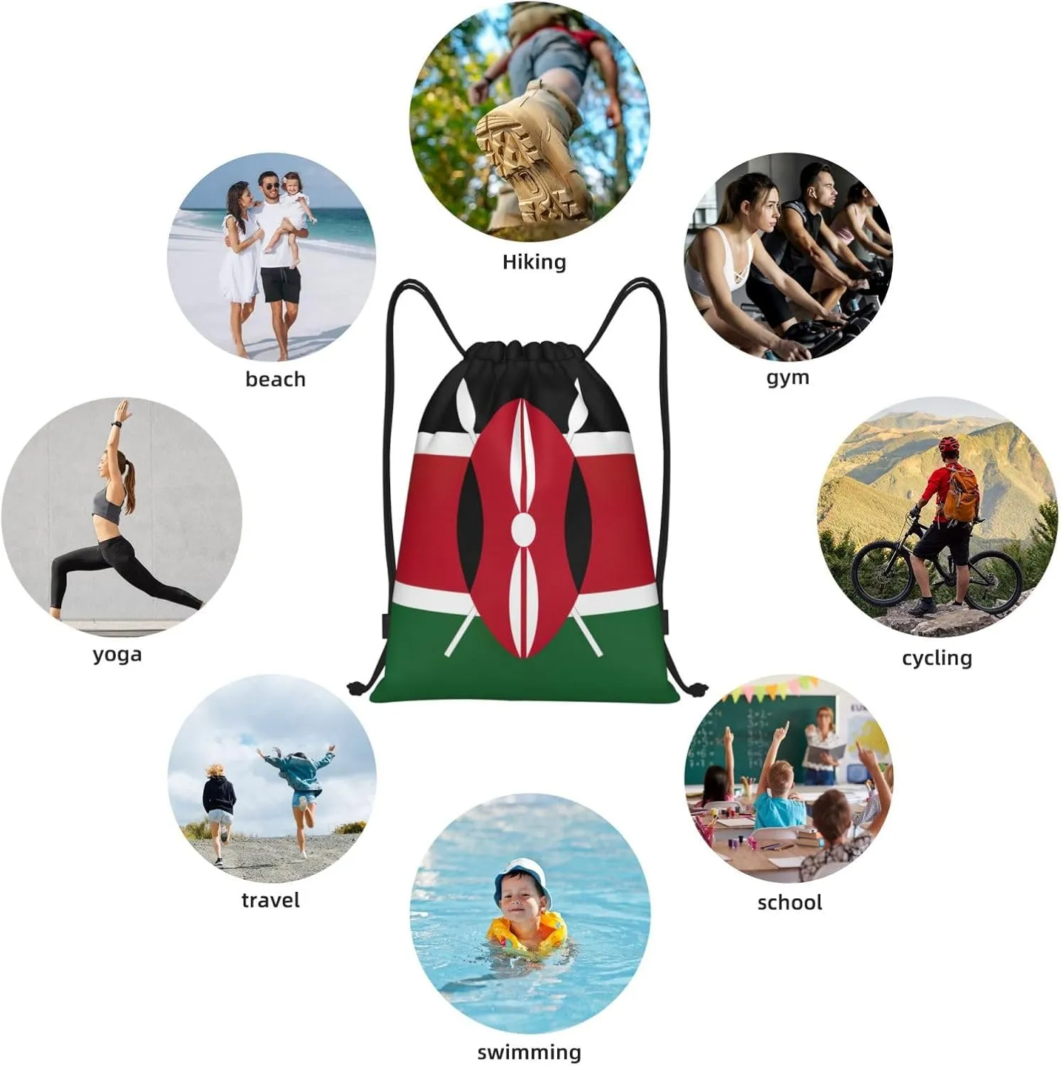 Flag of Kenya print Sports Drawstring Backpack String Swim Gym Bag for Women and Men Small Gym Bag