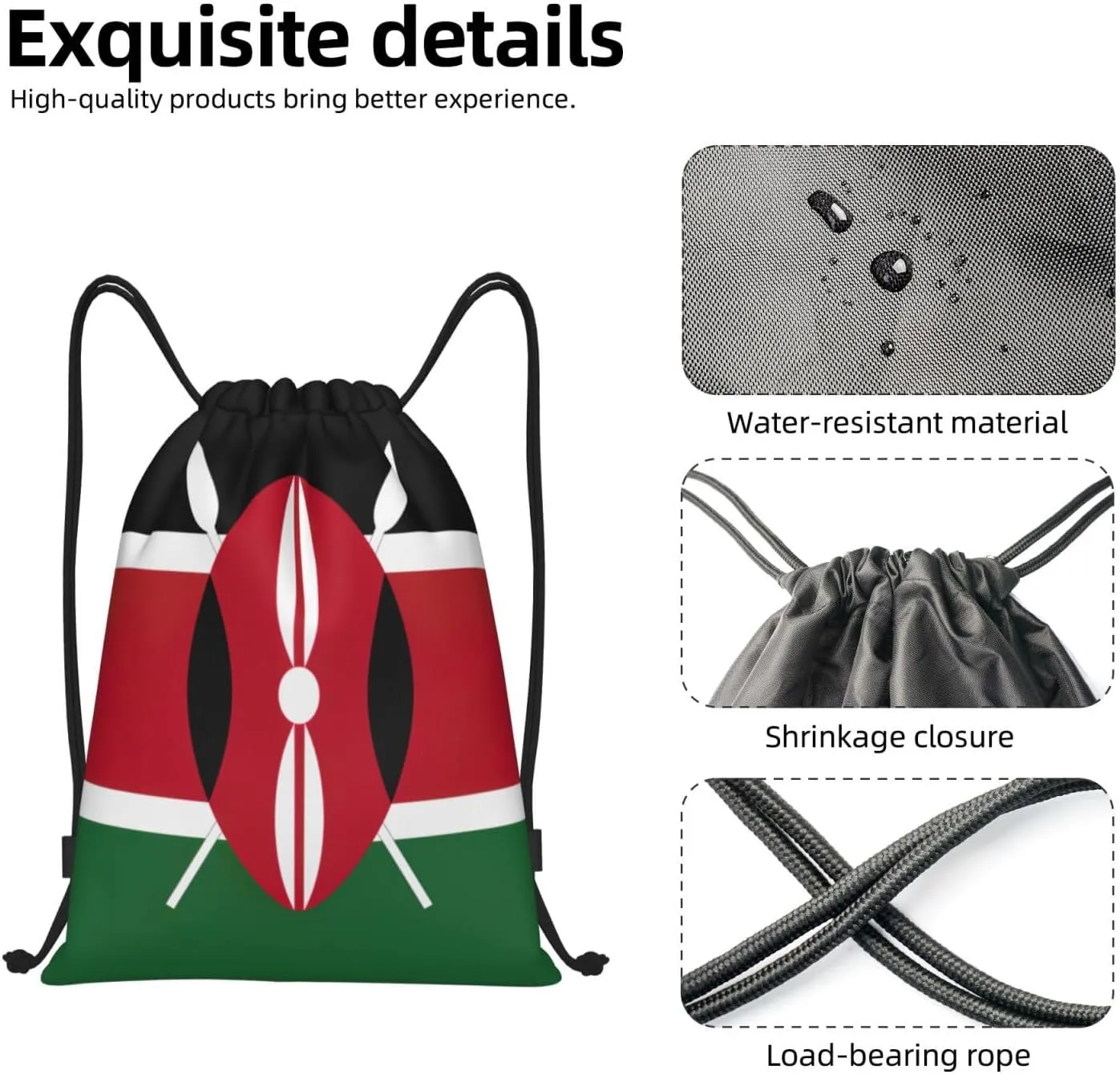 Flag of Kenya print Sports Drawstring Backpack String Swim Gym Bag for Women and Men Small Gym Bag