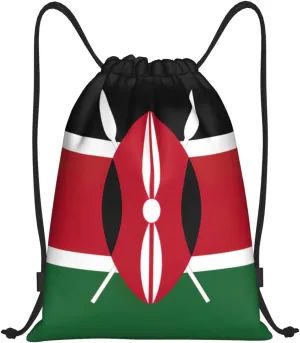 Flag of Kenya print Sports Drawstring Backpack String Swim Gym Bag for Women and Men Small Gym Bag