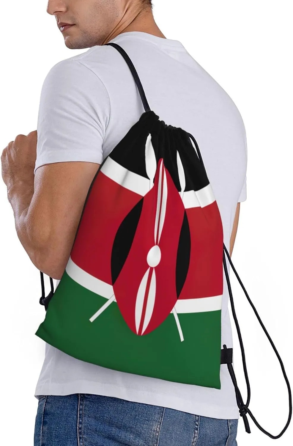 Flag of Kenya print Sports Drawstring Backpack String Swim Gym Bag for Women and Men Small Gym Bag