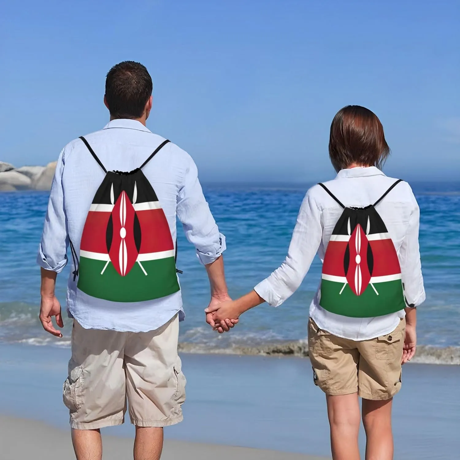 Flag of Kenya print Sports Drawstring Backpack String Swim Gym Bag for Women and Men Small Gym Bag