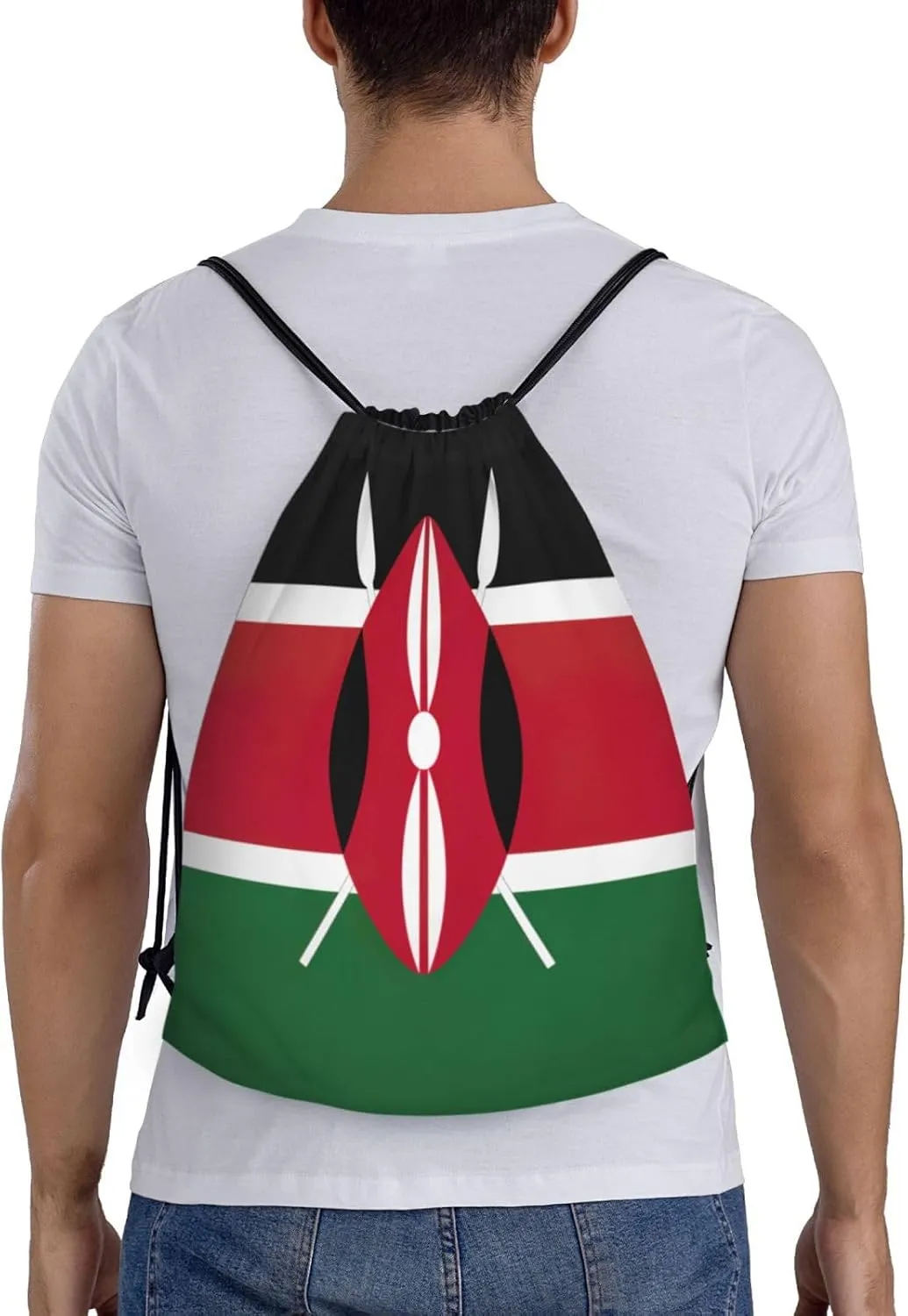 Flag of Kenya print Sports Drawstring Backpack String Swim Gym Bag for Women and Men Small Gym Bag