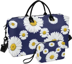 Flower Field Navy Sports Gym Bag for Women Men Travel Duffel Bag Weekend Overnight Carry on Bag with Toiletry Bag Training Handbag for Hospital Plane Swimming Yoga Workout