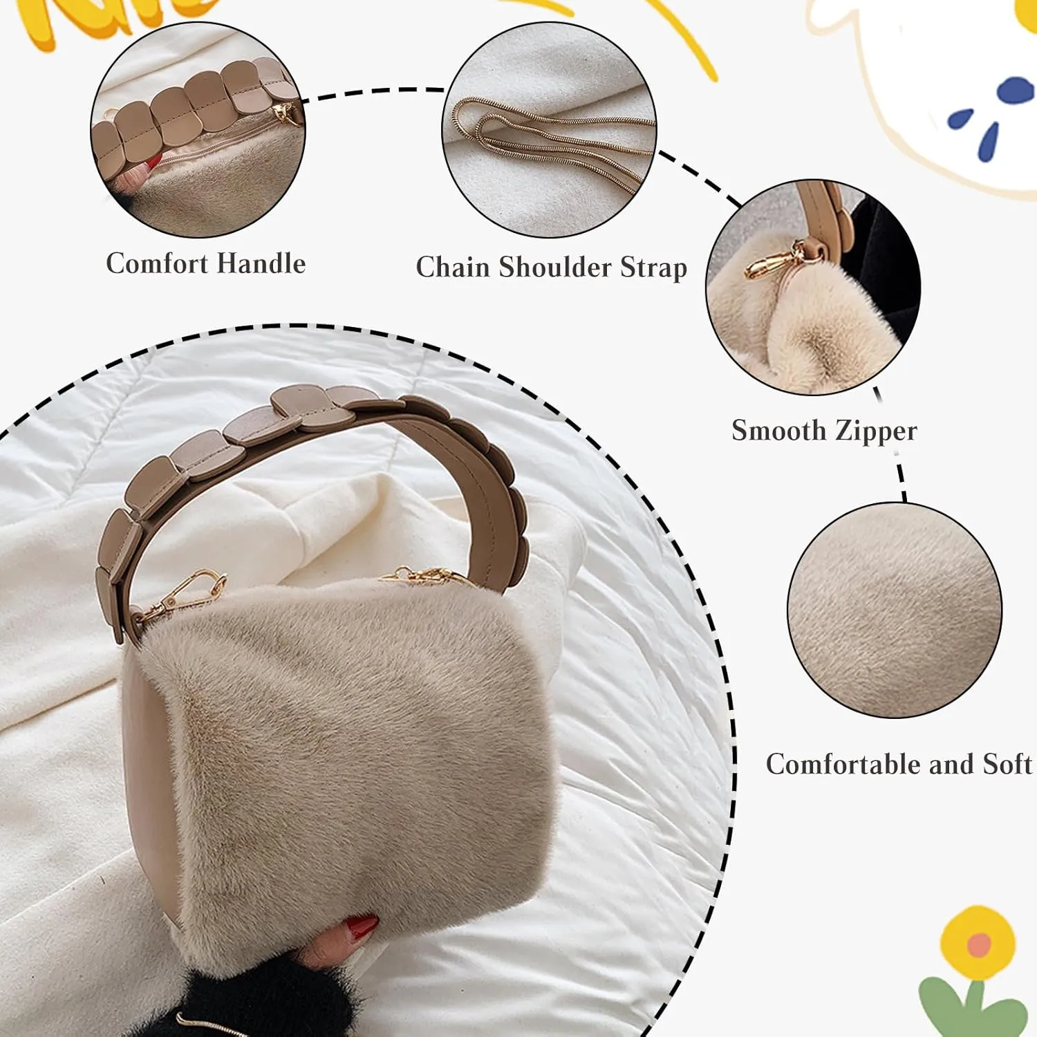 Fluffy Handbag for Women Soft Plush Shoulder Bag Cute Fuzzy Crossbody Bag Furry Top Handle Bag Mittlere Messenger Bag