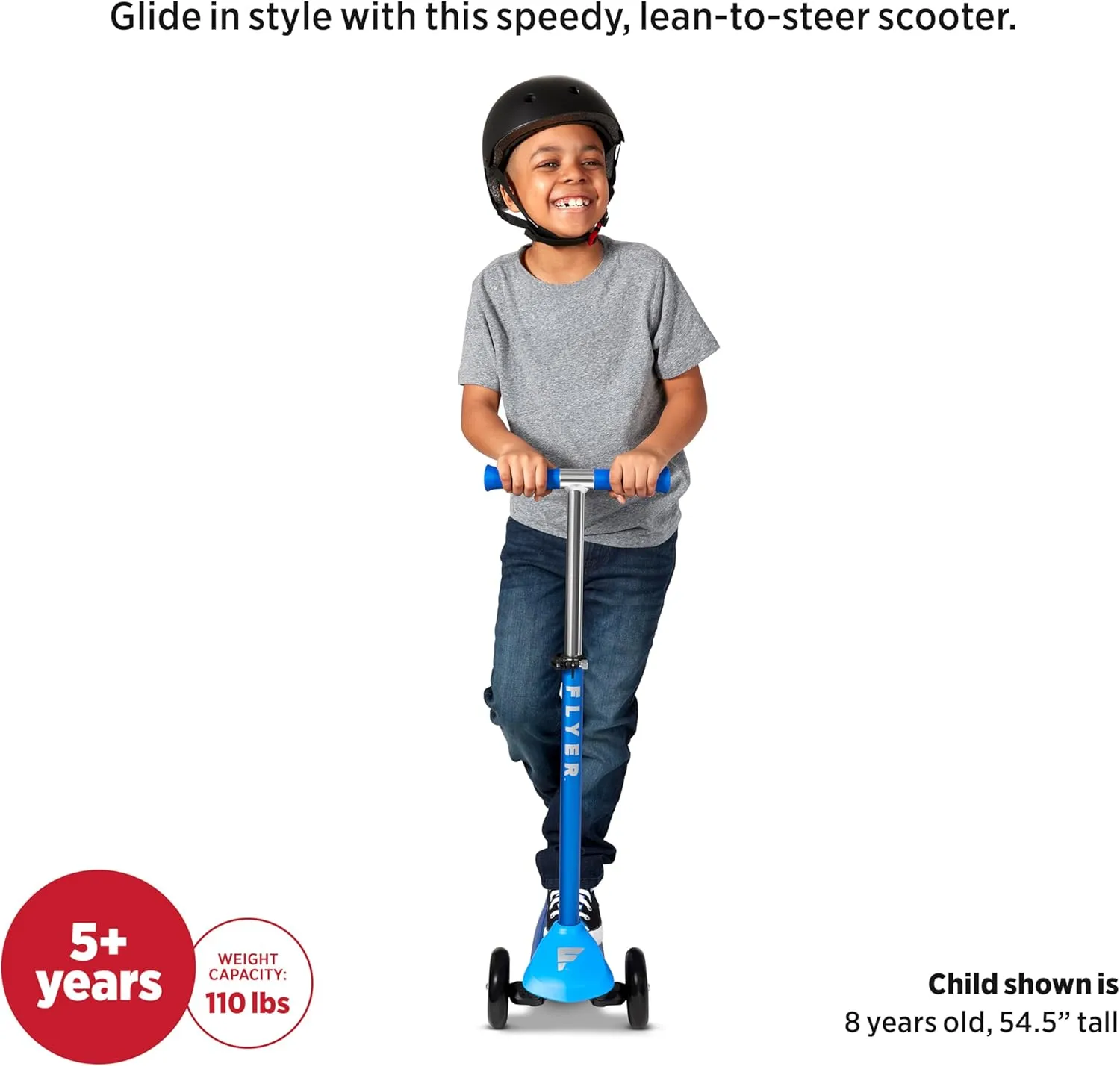 Flyer Glider Pro, Radio Flyer Lean to Steer Kids Scooter, Blue, for Kids Ages 5  Years