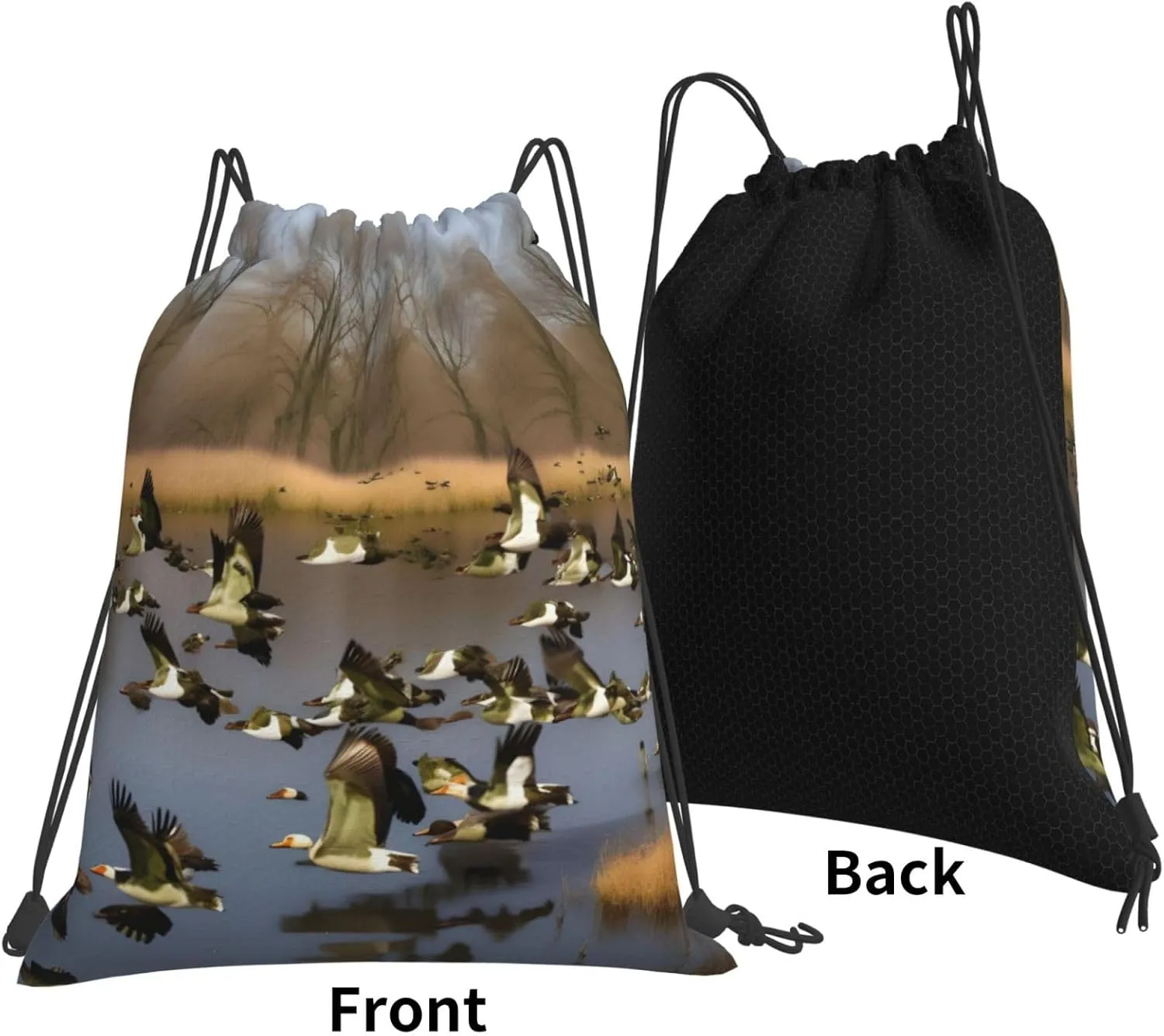 Flying Wild Ducks Print Sports Drawstring Backpack,Water Resistant Bag, Gym Backpack for Women Men