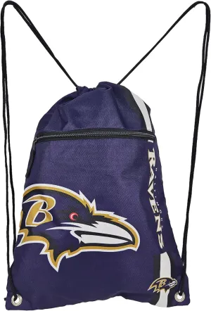 FOCO Baltimore Ravens Big Logo Drawstring Backpack with Zippered Pocket – Limited Edition Ravens Bag – NFL Gear – Show Your Team Spirit with Officially Licensed Baltimore Fan Gear