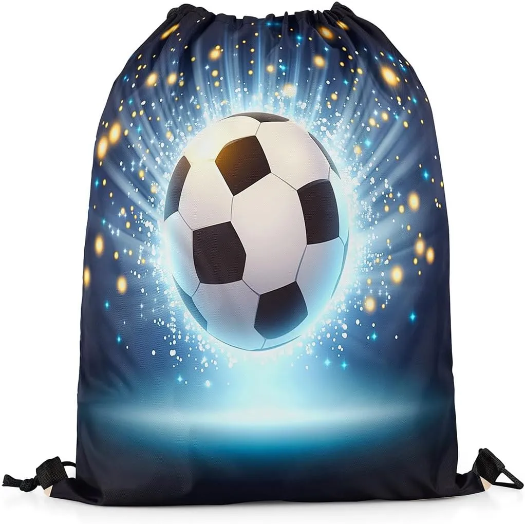 Football Apron,Soccer Ball Drawstring Bags,Gym Draw String Back Bag,Sports String Backpack,Polka Dots Cinch Bag for Sport Gym Swim Yoga Camping Traveling Trip,13X15.7,Blue Yellow