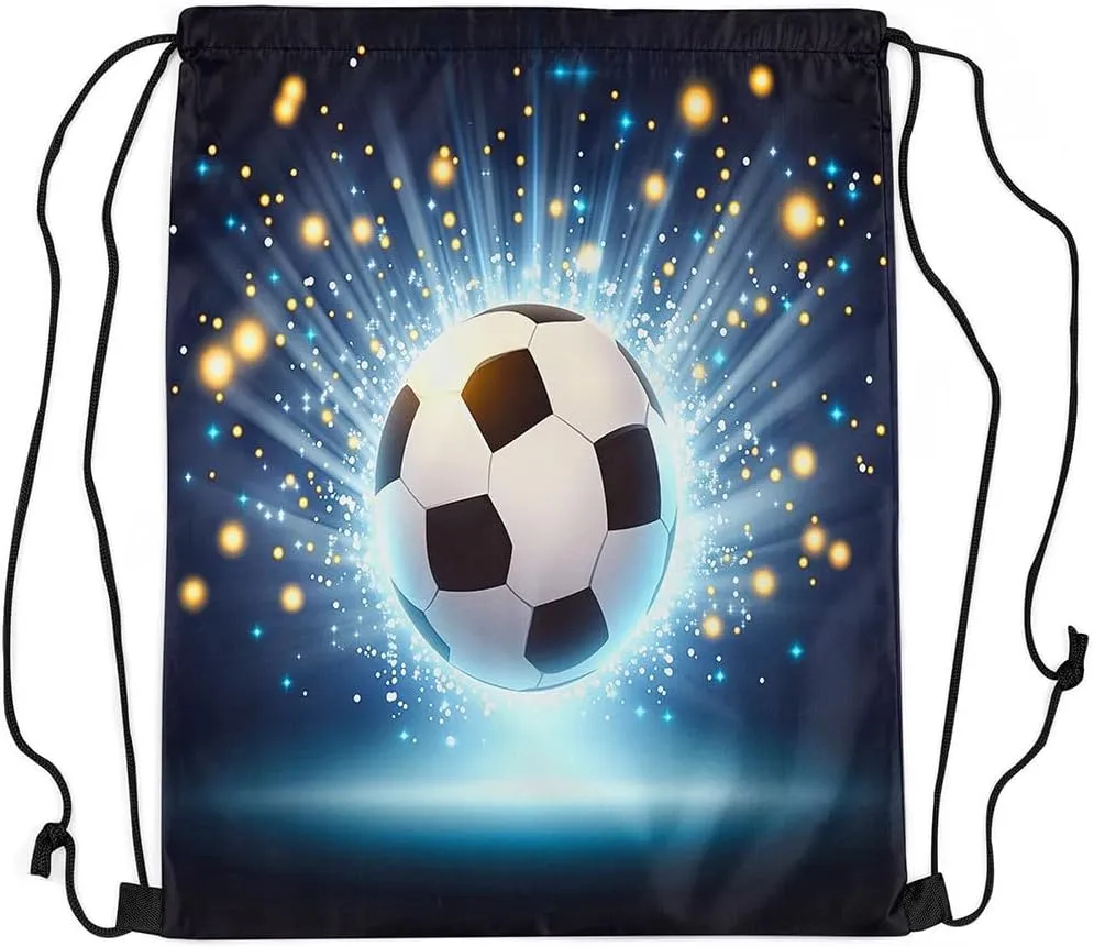 Football Apron,Soccer Ball Drawstring Bags,Gym Draw String Back Bag,Sports String Backpack,Polka Dots Cinch Bag for Sport Gym Swim Yoga Camping Traveling Trip,13X15.7,Blue Yellow